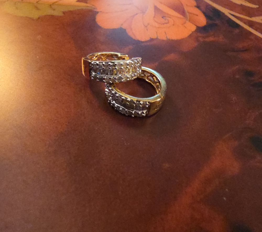 JTV White Diamond 14K Yellow Gold Over Silver Hoop Earrings